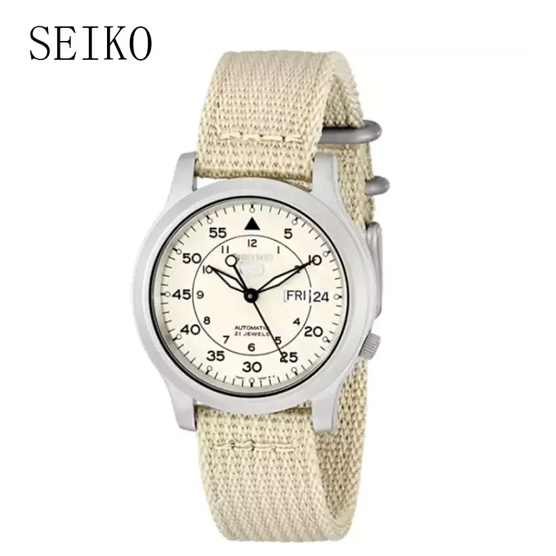 Original SEIKO SNK805 Men\'s Watch 5 Automatic Stainless Steel Watch with Green Canvas Mechanical  Fashion Casual Men\'s Watch