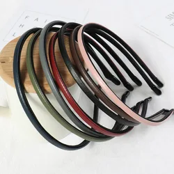 Neue Frauen Vintage Pu Leder Plain Dünne Haarbänder Einfache Handarbeit Solide Headwraps Waschen Stirnbänder Elegante Haar Hoop