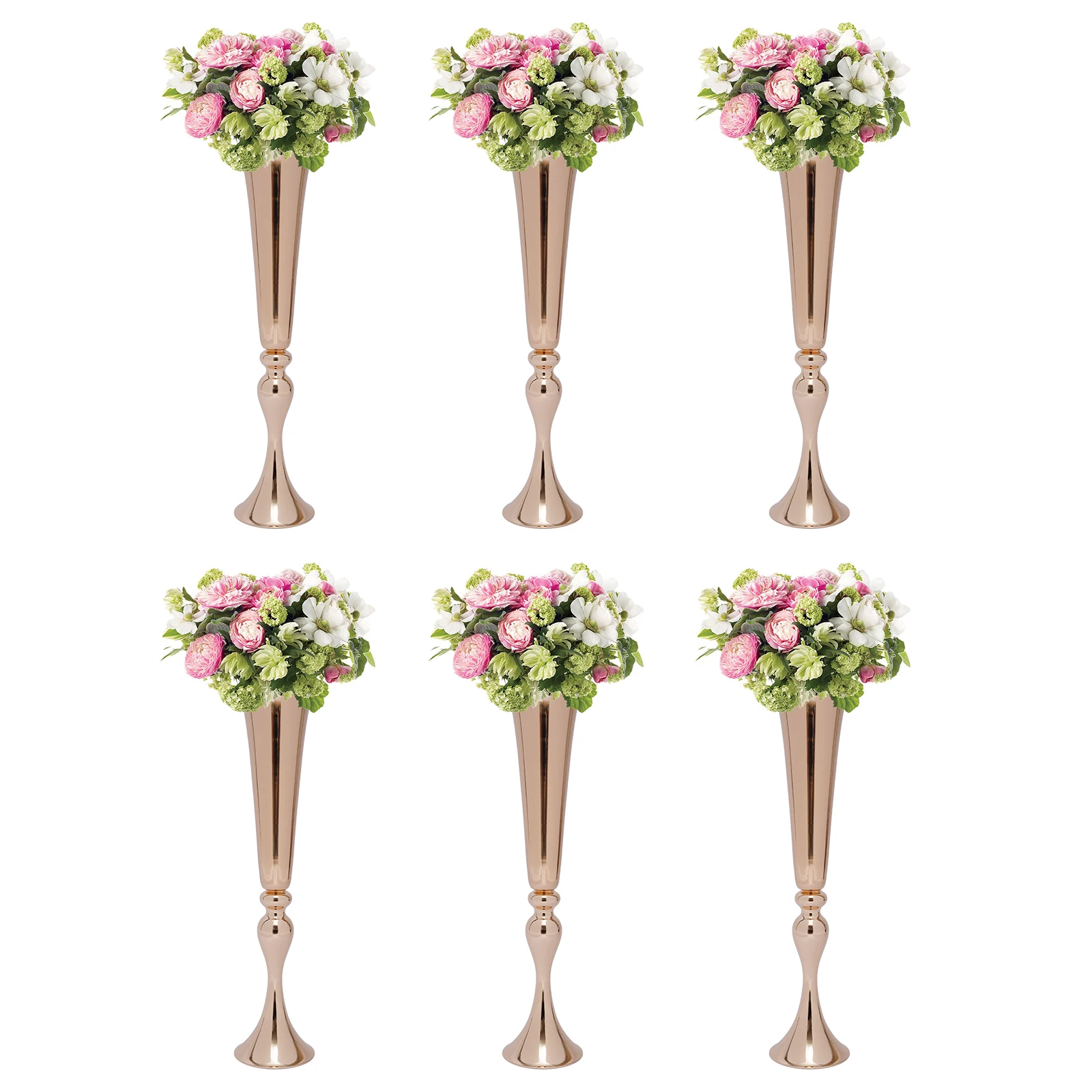 6 PCS Delmonta 22 2 Height Trumpet Vases Wedding Centerpieces Metal Trumpet Table Vas