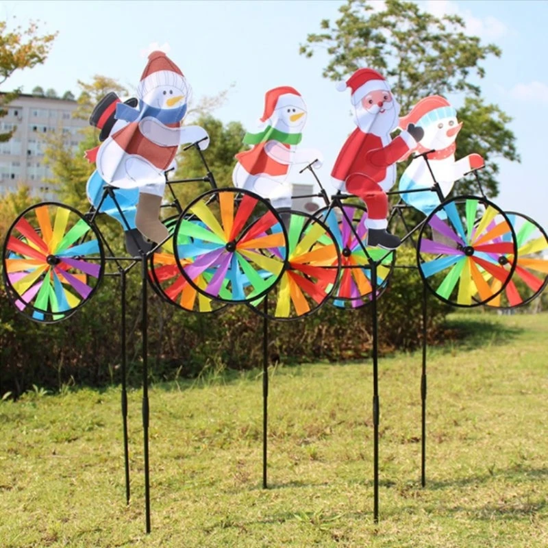 3D großer Schneemann Weihnachtsmann auf Fahrrad Windmühle Windspinner Whirligig Yard Garden