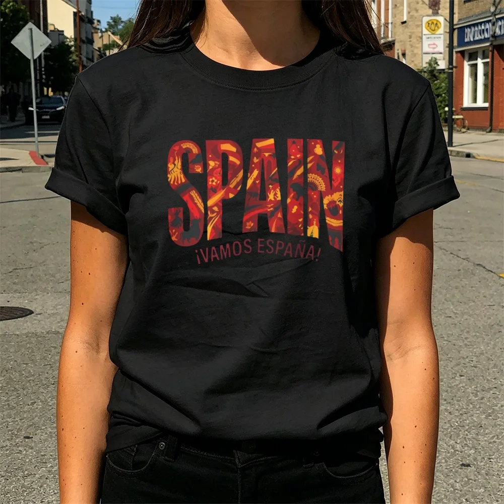 Spanish Letter Printt Shirt Fashion Spanish Letter Print Women Clothes O-neck Short Sleeve Tops Comfort Breathe Vacation Tees