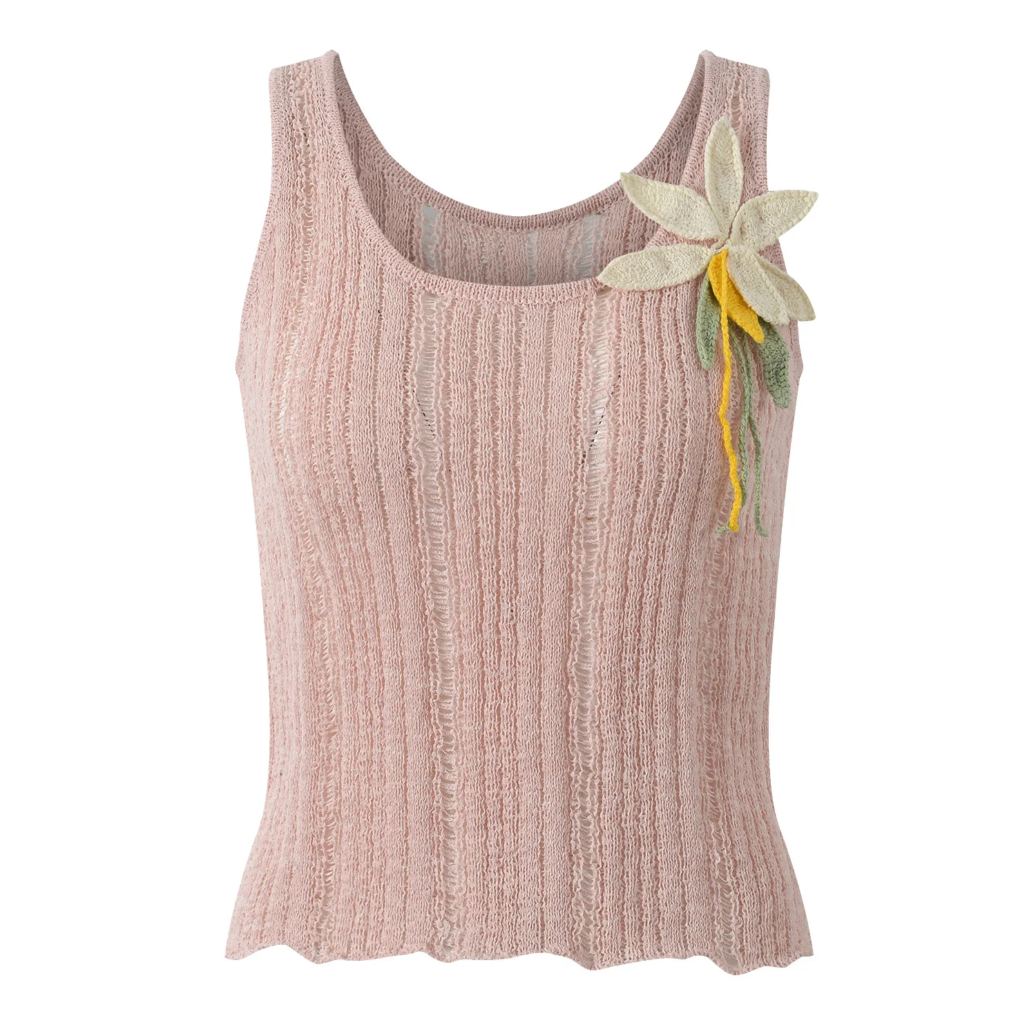 

Милый вязаный жилет на бретелях, топ, лето 2022, модный универсальный цветочный дизайн на крючках, ледяной шелк, нежный женский модный жилет