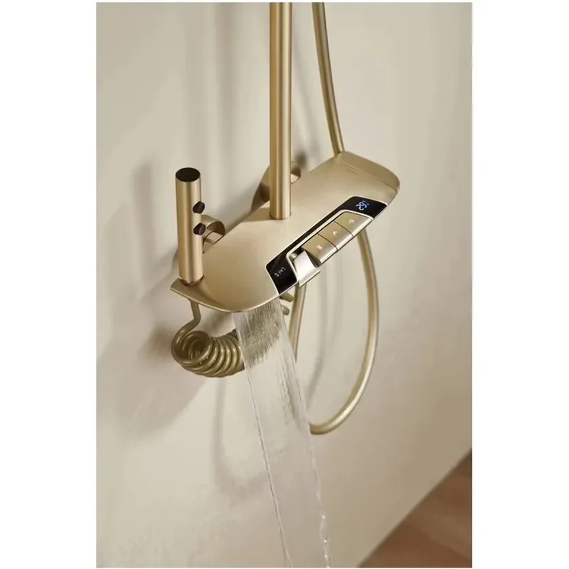 2023 New Design Bathroom Gold Golden Color Multifunction Piano Key Constant Temperature Shower Head Faucet Hot Cold Shower