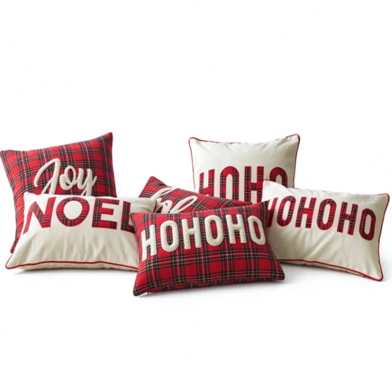 Red and White Christmas Throw Pillows Cover Embroidery Cushion Cover, Ho Ho Rectangular Decorative Pillowcase 30x50cm 45x45cm