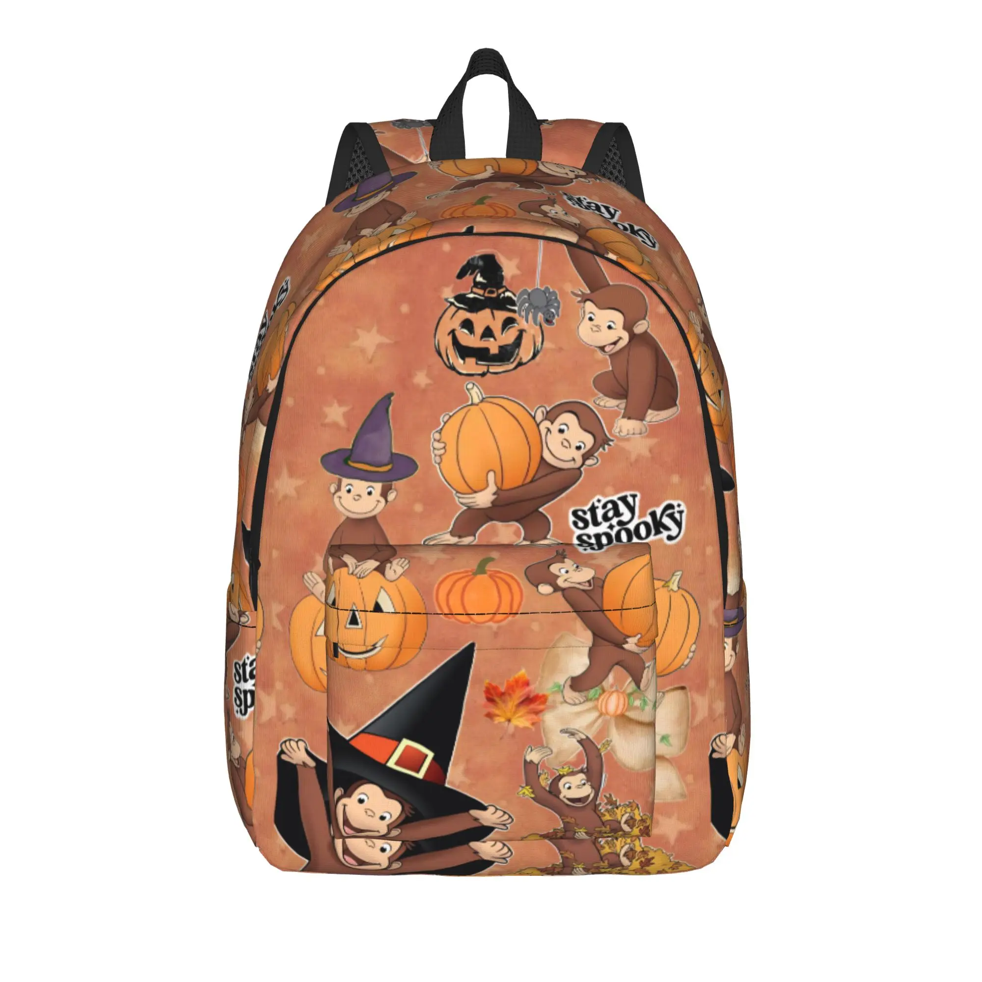 Halloween Curious George Themed(2) Backpack  College Backpacks Unisex Designer Print School Bags Novelty Rucksack