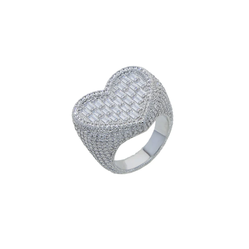 Wielkie serce w kształcie pierścieni pełna betonowa biała moda CZ Iced Out Bling plac 5A Cubic cyrkon moda kochanka biżuteria dla kobiet mężczyzn — zdjęcie 6