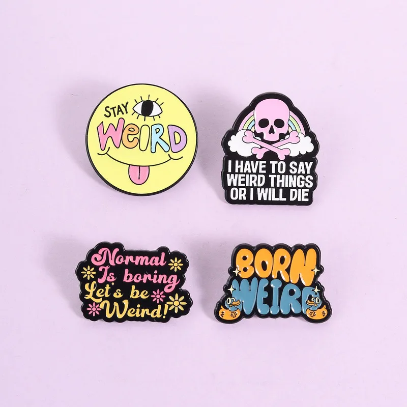 Funny Weird‑Themed Enamel Pins Colorful Text Skull Rainbow Lapel Badges, Edgy Aesthetic Jewelry Gift for Women