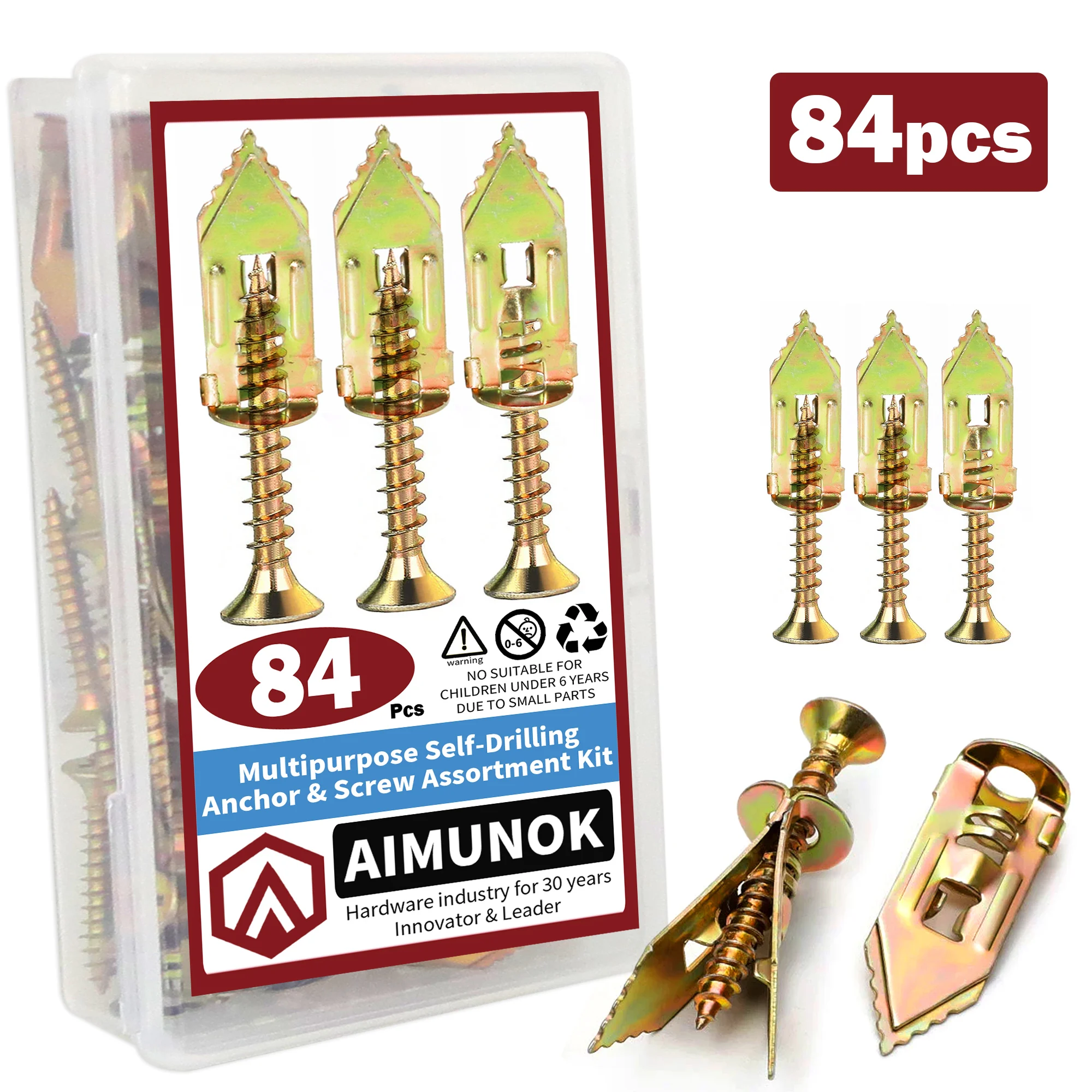 AIMUNOK Bulk 25/50/100 Sets Available! No-Drill Fast Install 84pcs Knock-In Expansion Screws for All-House Installations