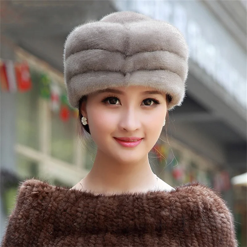 Luxury Women's Thermal Fur Hat Winter High Quality Mink Fur Elegant Beret Soft Fur Hat For Outdoor Cold Protection