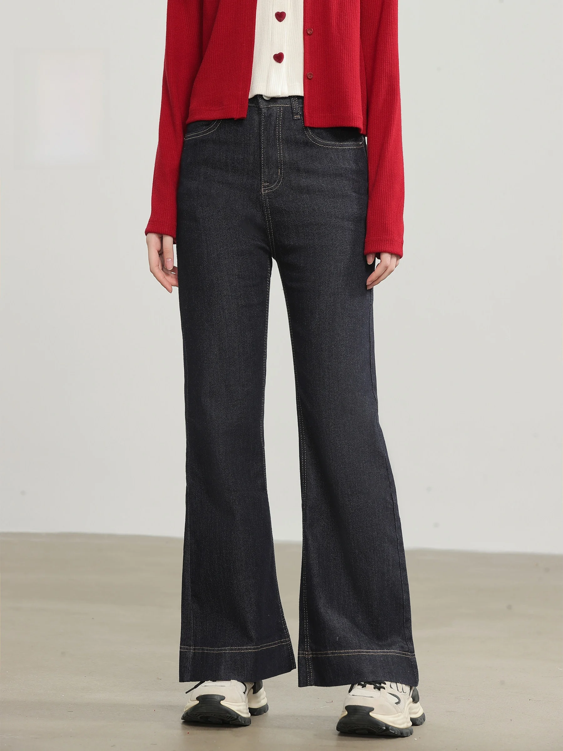 

Джинсы-колокольчики с высокой талией, женские облегающие расклешенные брюки с девятью точками, повседневные джинсы без стрейч-стойки