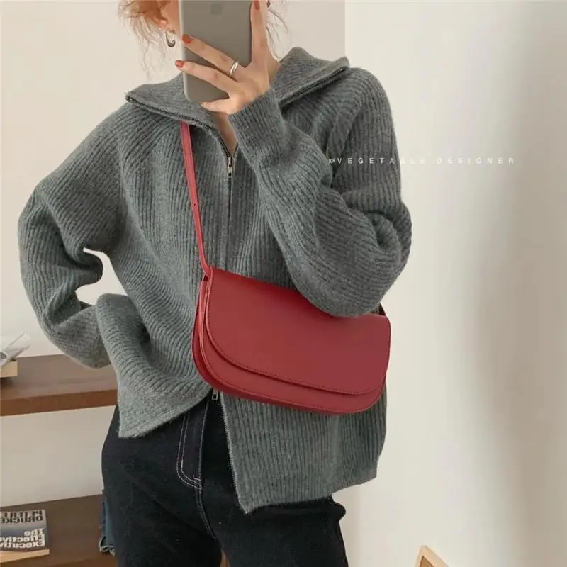 

Korean zipper knitted cardigan sweater female thickened autumn and winter loose outside wearing lapel sweater cardigan tops