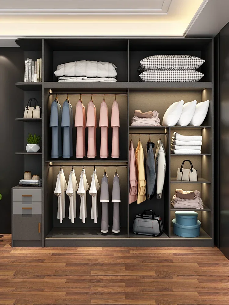 

Solid wood light luxury multi-layer board eco-board wardrobe sliding door modern simple wardrobe storage cabinet