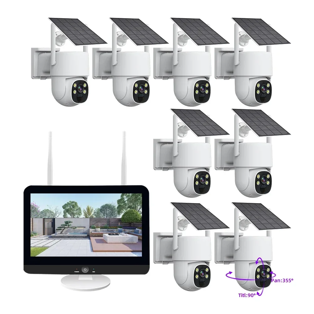

ESOE 4MP PTZ Wireless CCTV Surveillance AI System Solar Wifi Camera Kit 4ch 8ch NVR 12.5 Inch Cloud Data Storage Options
