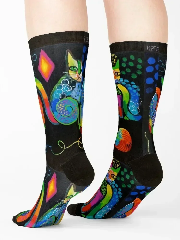 Abstract Cats ( HBAS demo ) Socks retro halloween new in's golf Socks Ladies Men's