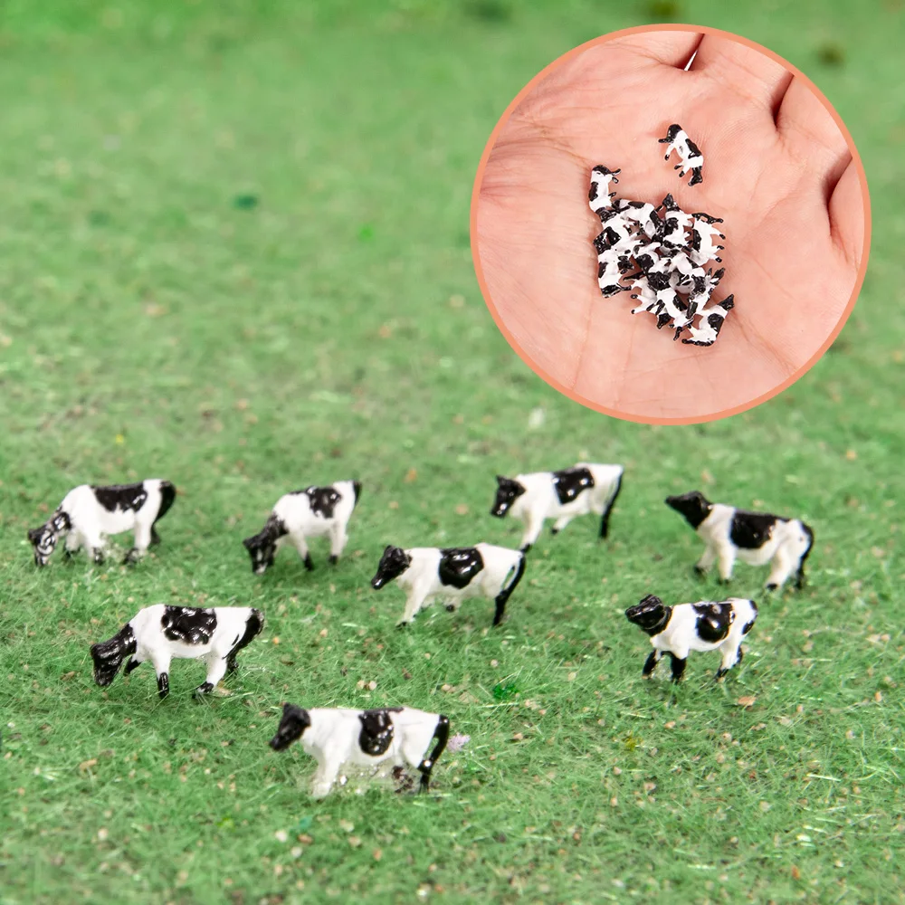 10pcs N Scale Miniature Cows Model 1:150 ABS Plastic Toys Farm Scenery Zoo Animals Educational Tools Materials for Diorama