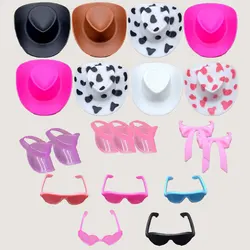Mini Doll Accessories Fashion Cute Pink White Cowboy Hat Party Sunglasses Camera Accessories For Doll House Girl DIY Toy Gift