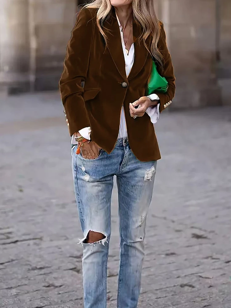 Outerwear For Women Long Sleeve Turn Down Collar Loungewear Jackets Solid Single Button Cardigan Coats Streetwear Dropshipping