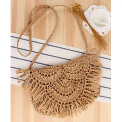 Summer Straw Bags for Women Handmade Tassel Beach Bags 2022 Raffia Rattan Woven Handbags Vacation Shoulder Crossbody Bags Clutch