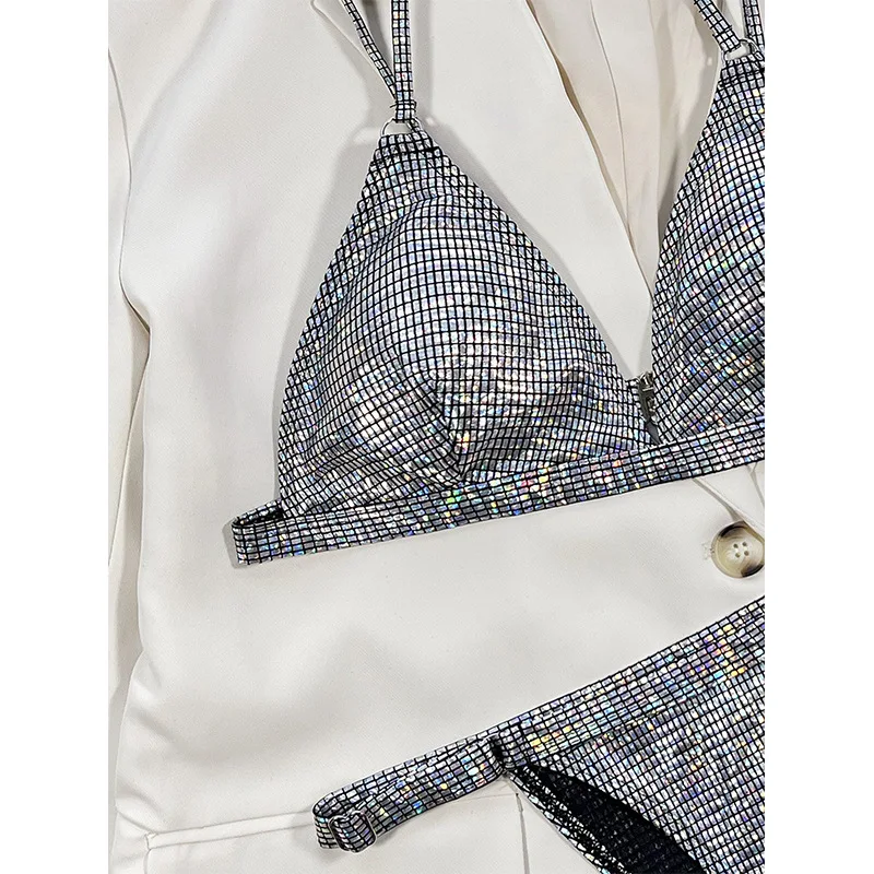 Nuovo bikini sexy a due pezzi a vita bassa 2025 costume da bagno da donna con fionda costumi da bagno senza schienale costume da bagno mini perizoma in tessuto sfumato stretto