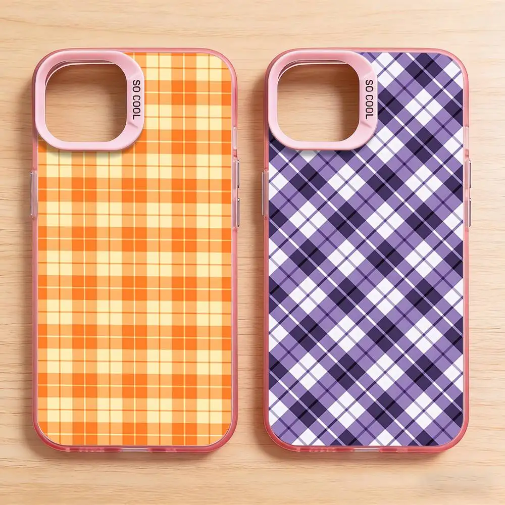 

Block Match Plaid Phone Case for iPhone 17 16 Pro Plus 15 14 13 Max Mini 12 11 X XS Air Shield Bumper