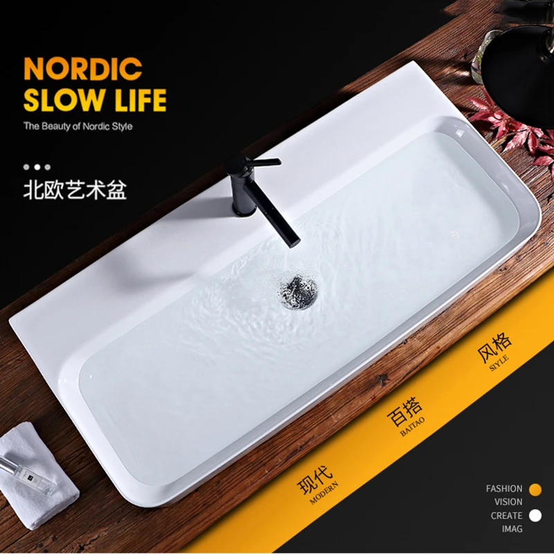 Ceramic Washbasin Large Size Wash Basin Balcony Basin Rectangular Hotel Wash Basin Household Table Basin Pool