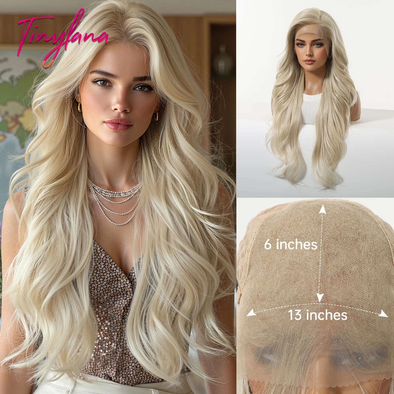 13x6 Lace Front Body Wave Blonde Synthetic Wigs for Women Long Wave HD Lace Pre Plucked Hairs Daily Heat Resistant Hairline Wig