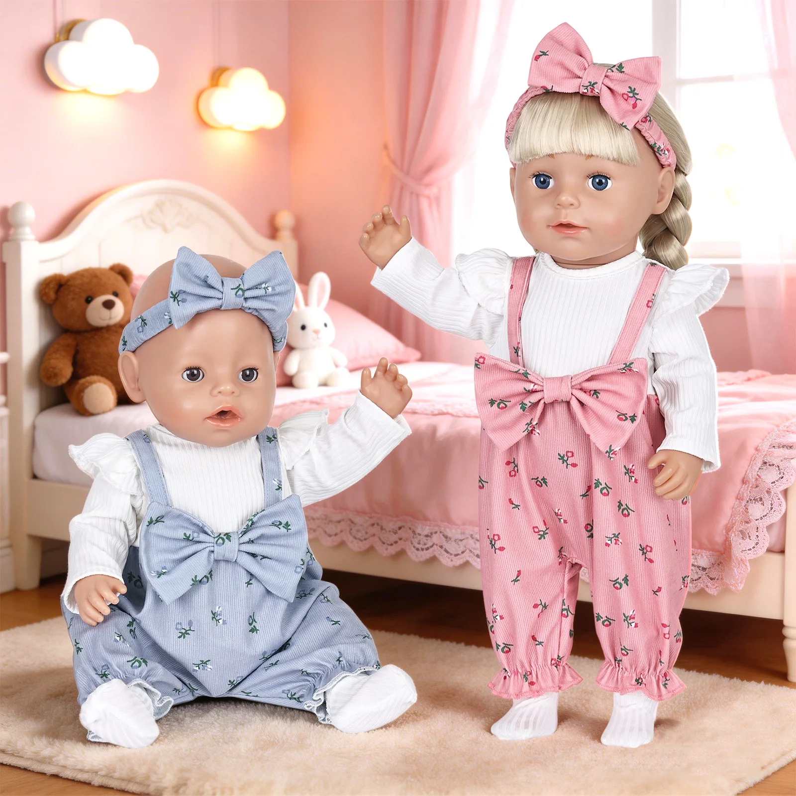 

1 комплект комбинезонов с бантом, подходит для кукол 16-18 дюймов (40 см), кукол реборн, кукол-младенцев, комплект одежды.