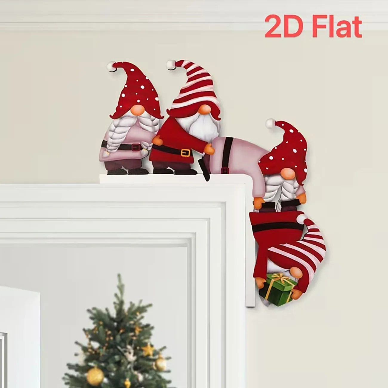 2Pcs Wooden Christmas Door Corner Decor Funny Gnomes Team Ornament 2D Flat Xmas Door Frame Home Holiday Decoration