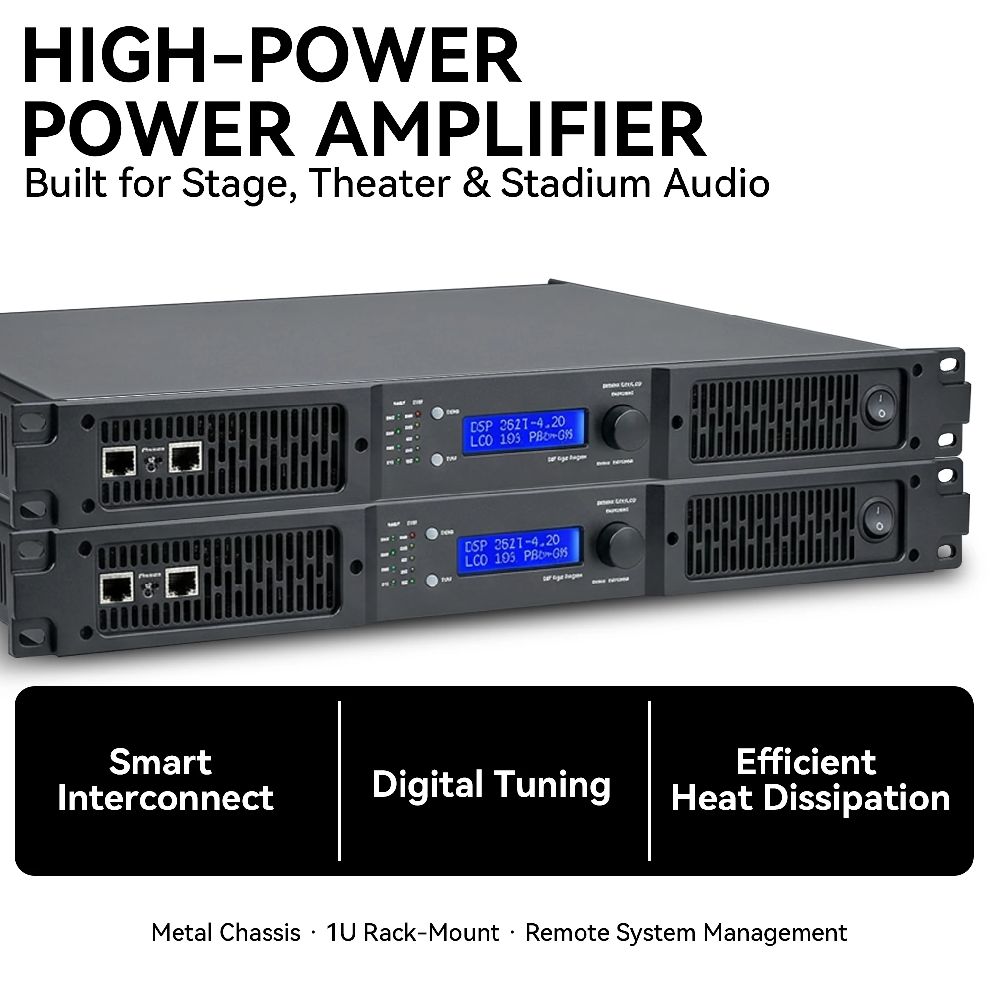 PAULKITSON PD4 DSP Digital Power Amplifier 4 Channel Class D 1U Rackmount Stage DJ Live Sound Amp with Software Remote Control