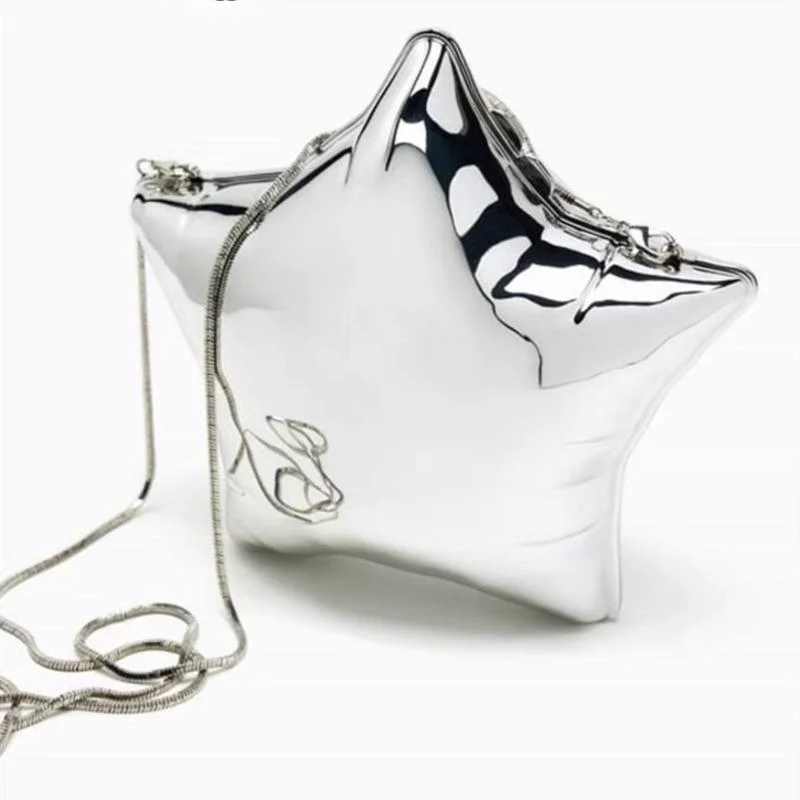 Luxury Designer Metal Silver Star Shaped Bag New Women's Evening Party Chain Crossbody Bag Fashion Celebrity Purse Shoulder Bag