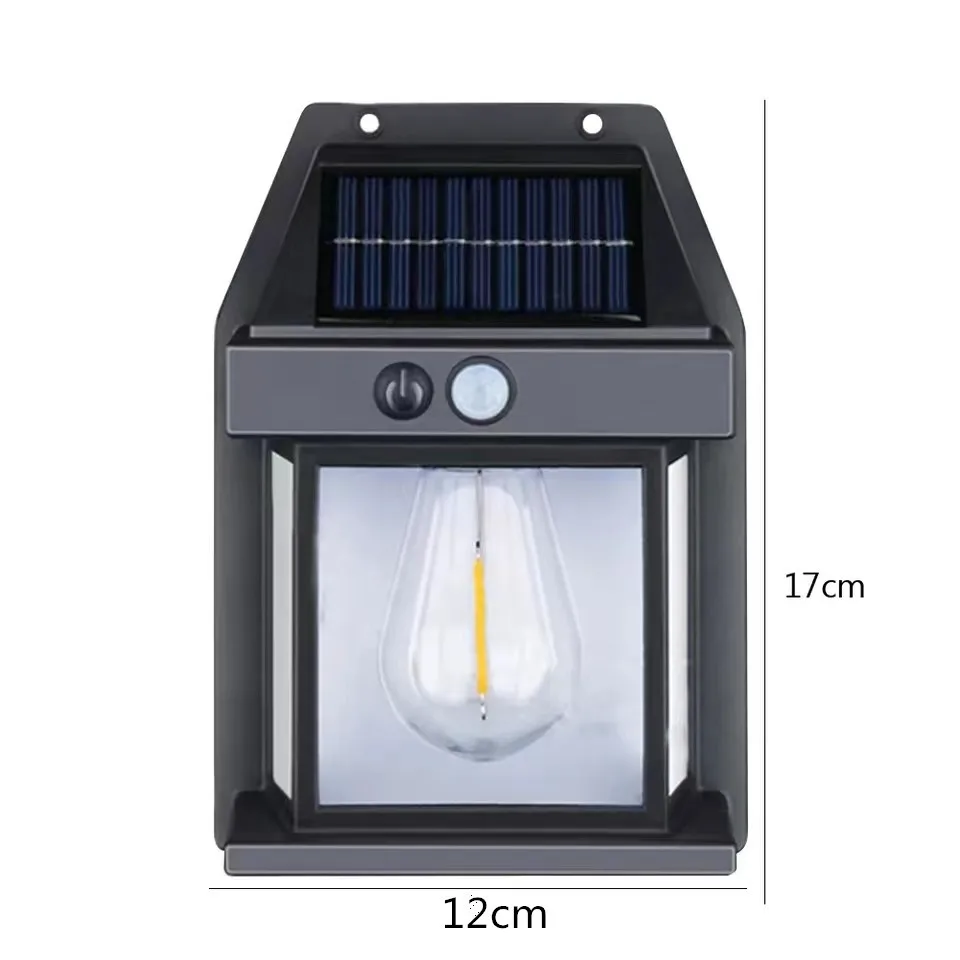 Hanging outdoor courtyard lamp solar tungsten wall lamp box shape motion sensor wall lamp IP65 Garden Lamp 3 lighting mode