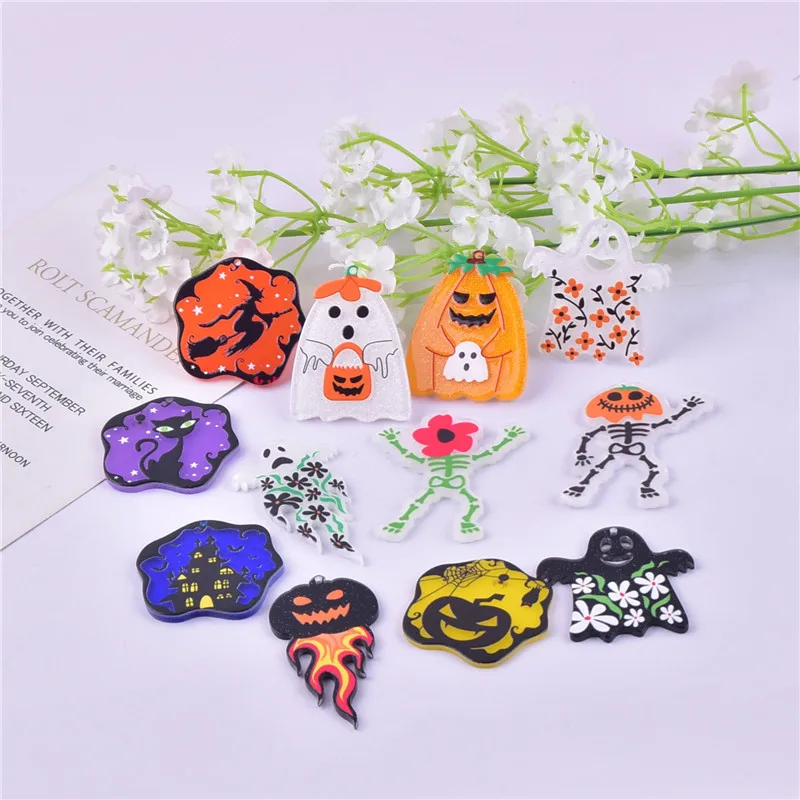 Mix 10pcs/set Halloween Evil Skull Pumpkin Acrylic Charms Pendant Jewelry Making Craft DIY image 6