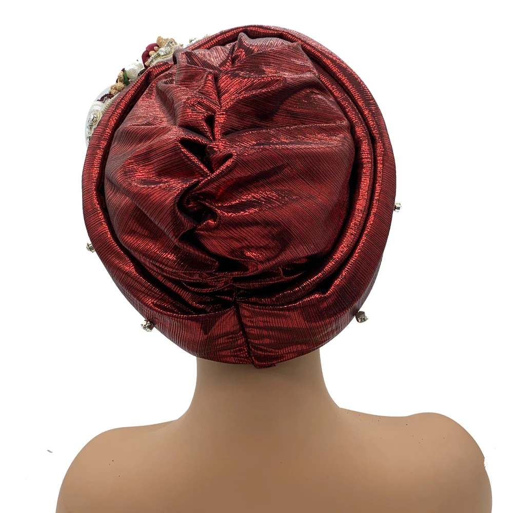 Exquisite Bouquet African Women\'s Turban Cap Ready to Wear Nigeria Auto Gele Headtie Female Fashion Head Wraps Turbante Mujer