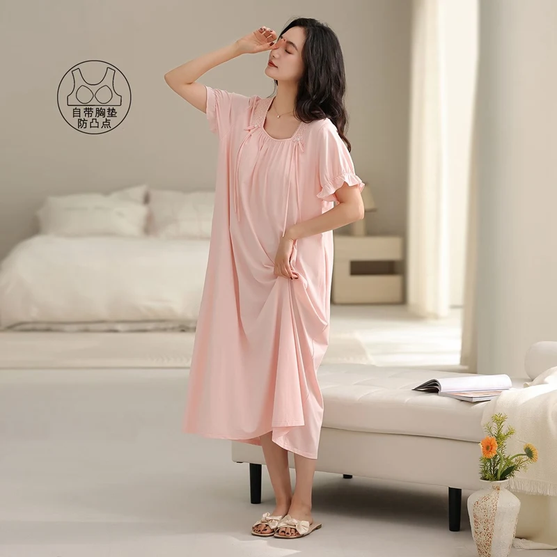

2026 Summer Sweet Lace Princess Short Sleeve Modal Cotton Nightgowns for Women Cute Sleepwear Night Dress Nightdress Home Nighty