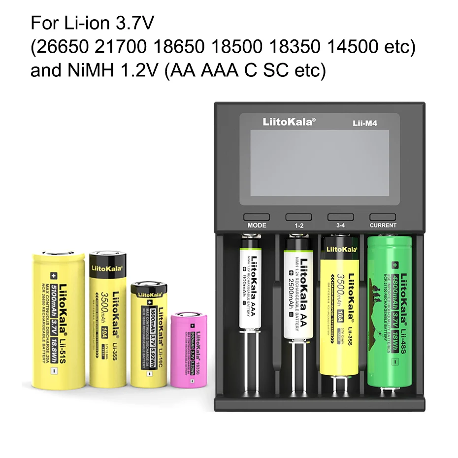 NEW LiitoKala Lii-M4 18650 Charger LCD Display Universal Smart Charger Test capacity for 26650 18650 21700 AA AAA etc 4slot