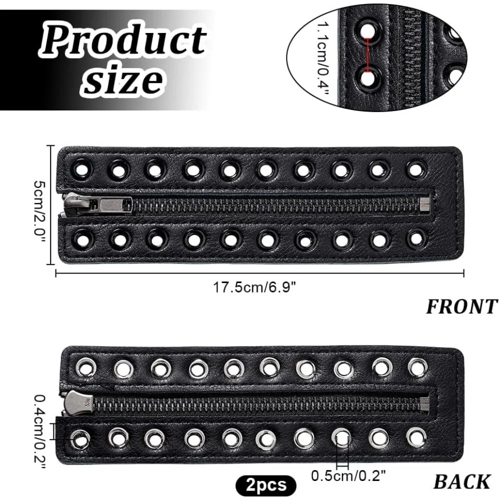 Leather Boot Zipper Inserts 6.9x2 Inch 10 Metal Eyelets Black No Tie Shoe Laces for Adults Men Women Tieless Sneakers Repair DIY