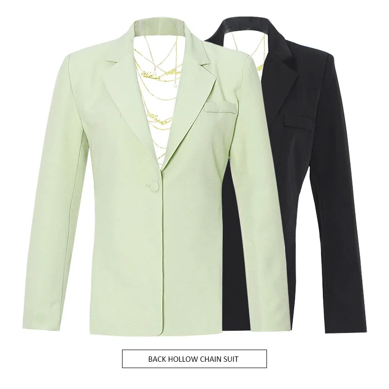 

Sexy Spice Girl Style Suit 2025 New Design Sense Splicing Chain Careful Machine Slim Skinny Blazer Women