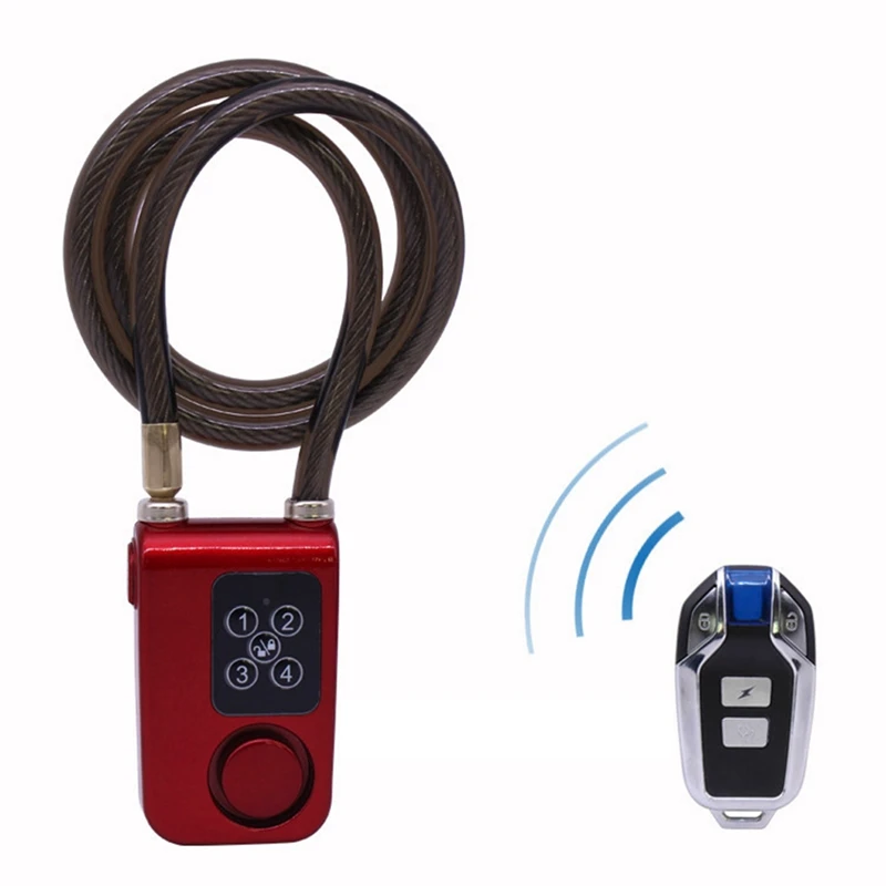 Wireless Remote Control Alarm Lock Anti-Theft Vibration Alarm Lock Electric Motorcycle Code Chain Lock Red