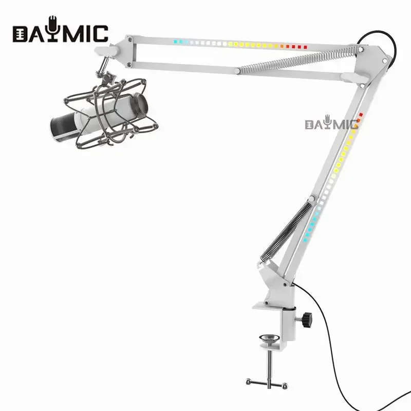 

Professional Flexible Desktop Microphone Hanging Adjustable Boom Scissor Arm Stand with RGB for Podcast Streaming Youtube