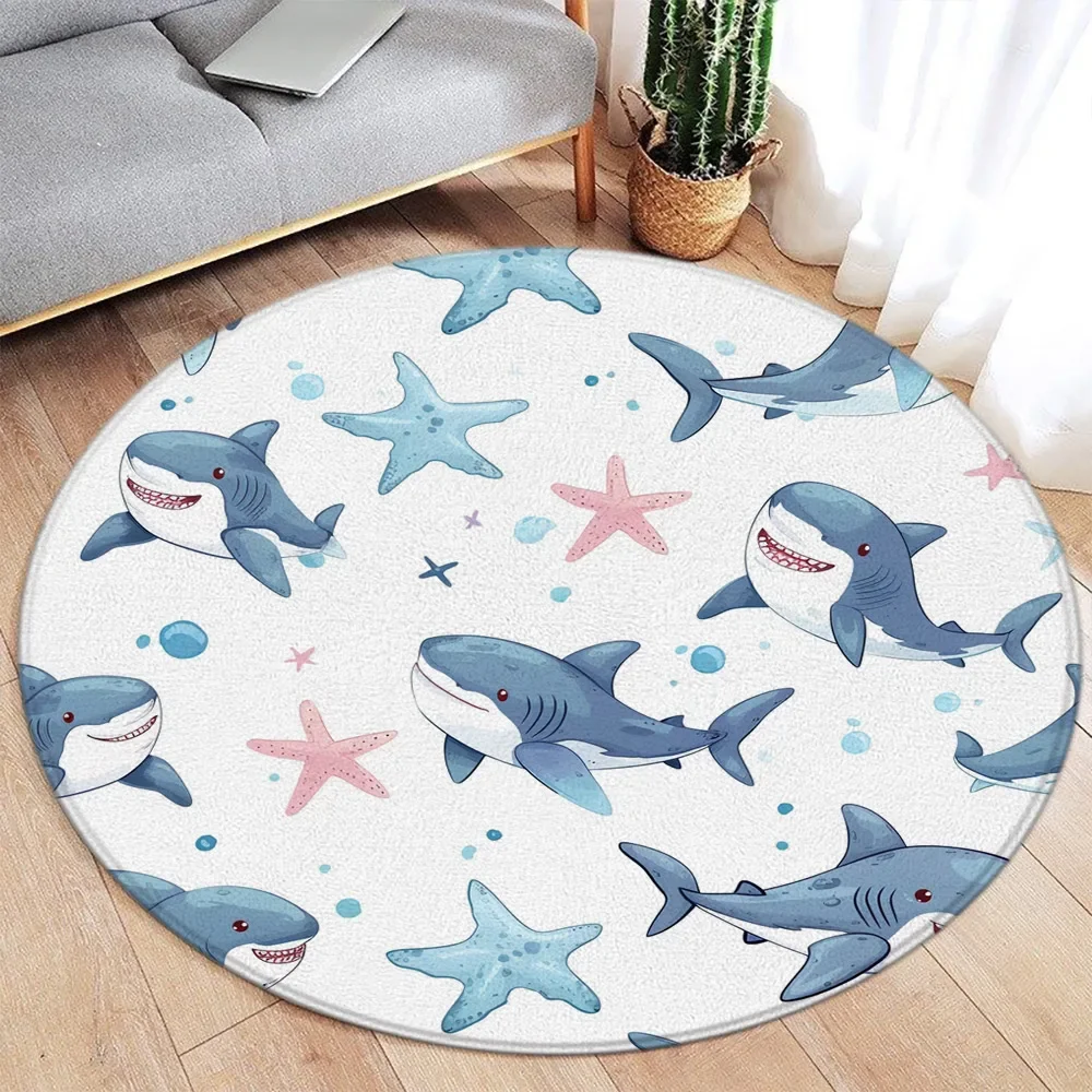 Cartoon Ocean & Jungle Animal Print Round Rug – Cute Fish, Dolphin, Starfish, Deer, Lion, Elephant, Tiger Kids Floor Mat Decor - view 5