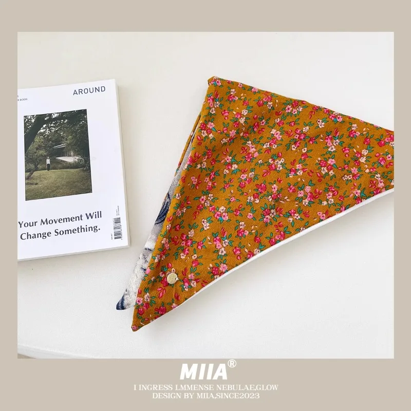 Chinese Style Double-sided Printed Triangular Hair Scarf for Women Summer Travel Ins Versatile Fashion Sunscreen Headscarf