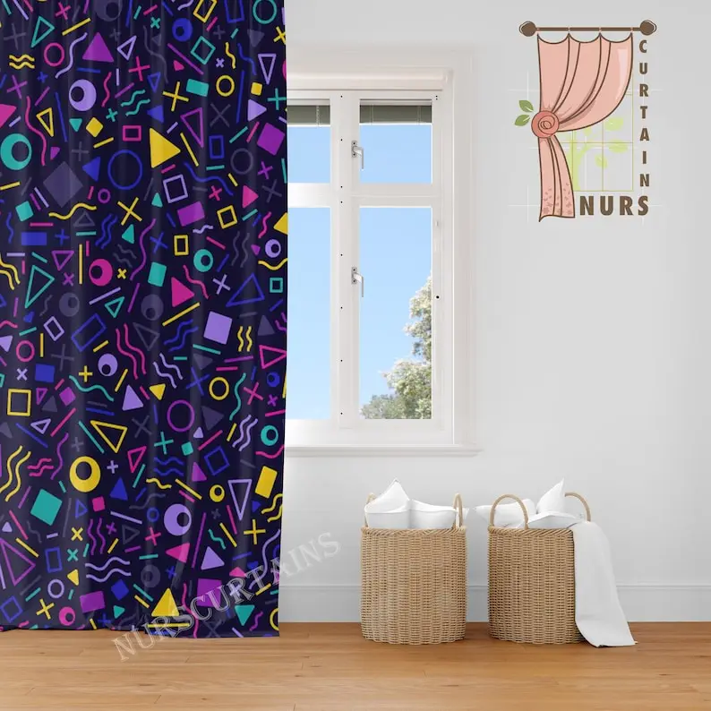 90s Arcade Game Room Blackout Curtain: Retro Colorful Decor
