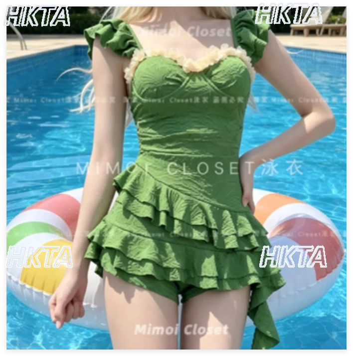 Forest One-piece Conservative Belly-covering Swimsuit Women 2026 Summer New Japanese Vacation Sun Protection Bathing Suit Bikini