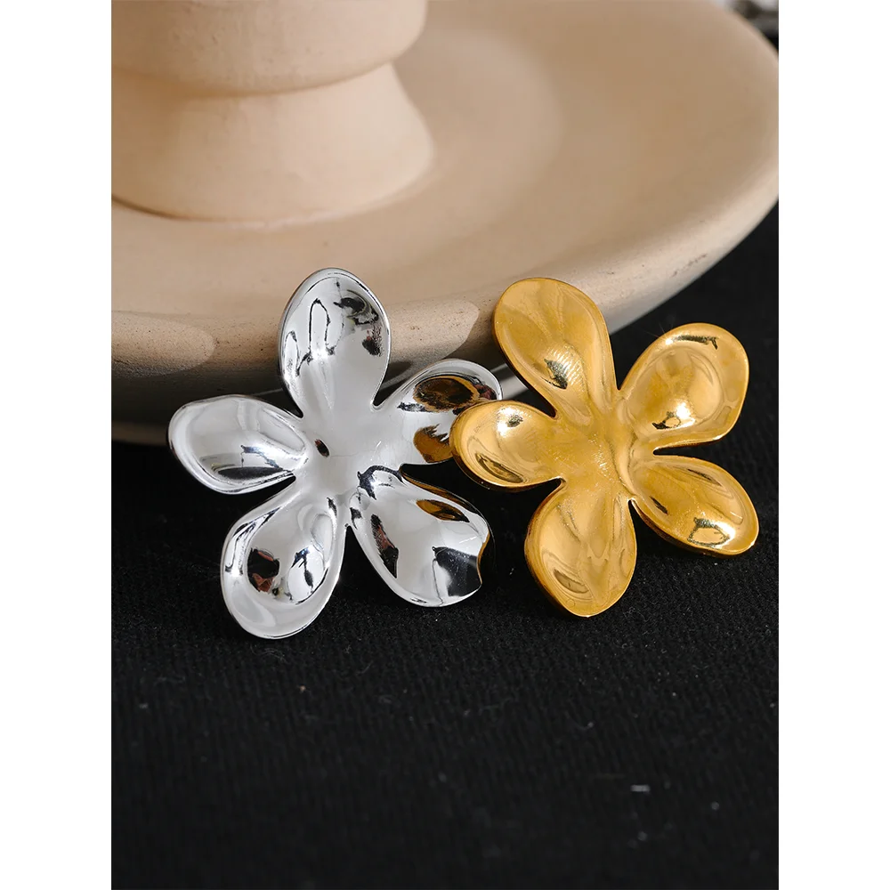 Yhpup Wholesale Stainless Steel Flower Metal Brooches Gold Silver Color Waterproof Real Gold Plated Fashion Jewelry for Women