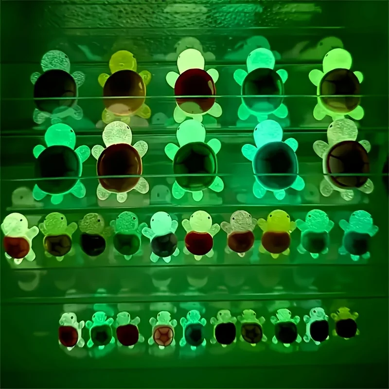 10 pçs cor misturada bonito mini ornamentos de tartaruga luminosa brilhando no escuro miniaturas tartaruga paisagem crianças brinquedos decoração para casa presente