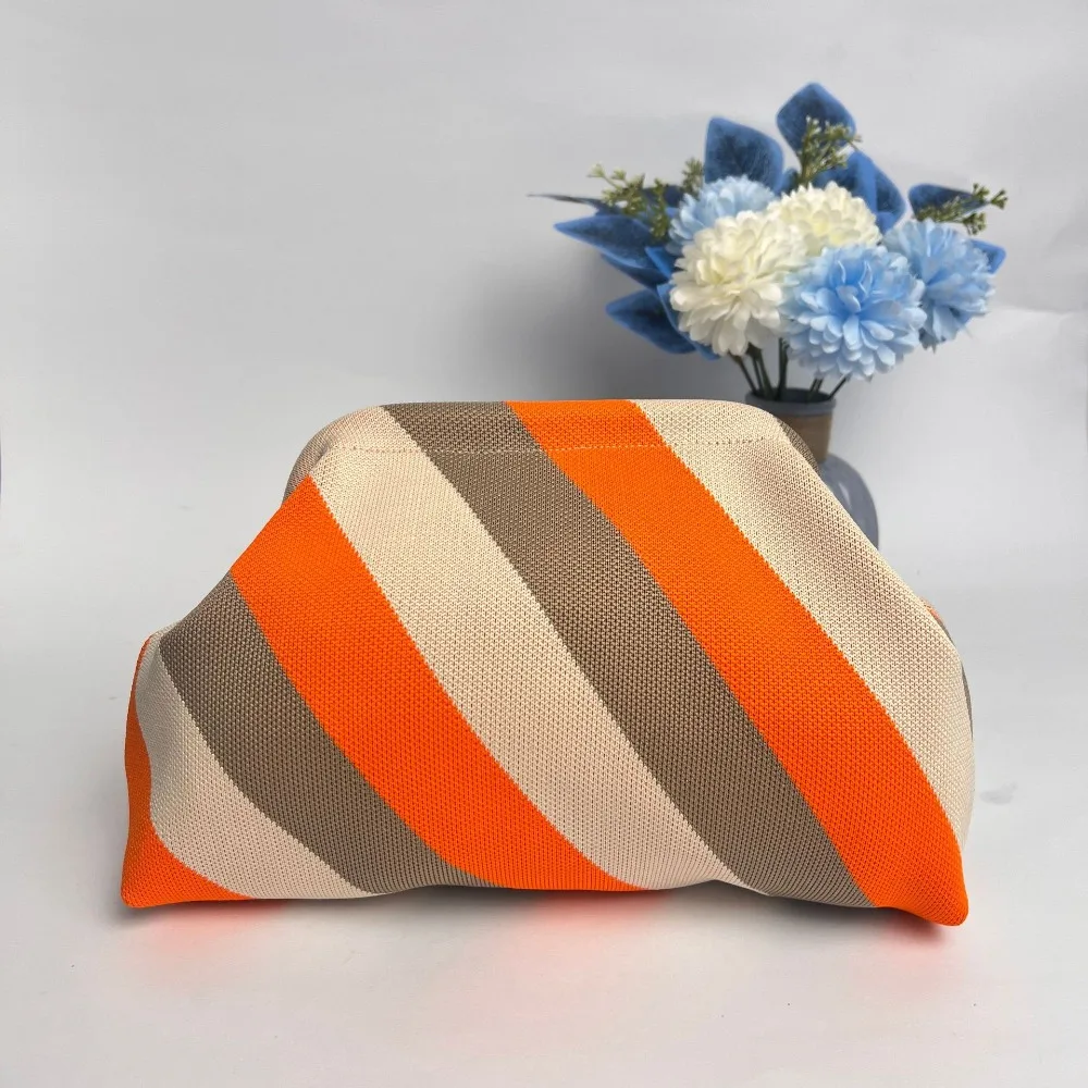 Elegant Polyester Knitting Bag Geometric Pattern Casual Cloud Clutch Bag Soft Fabric Cosmetic Pouch Women Use