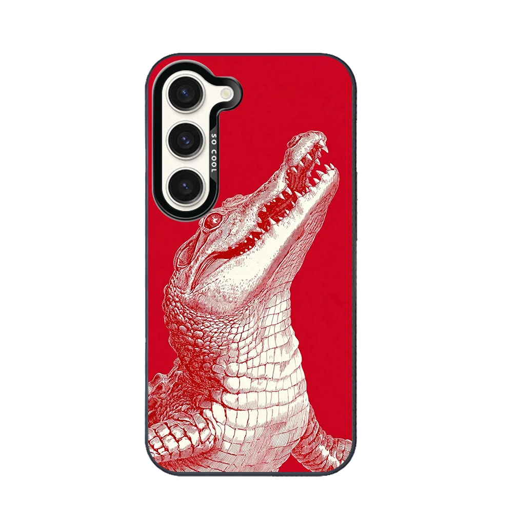 Phone Case for Samsung Galaxy S26 S25 S24 S23 S22 S21 S20 FE Ultra Plus Shockproof Grey Silvery Phone Cover Red Crocodile Fundas