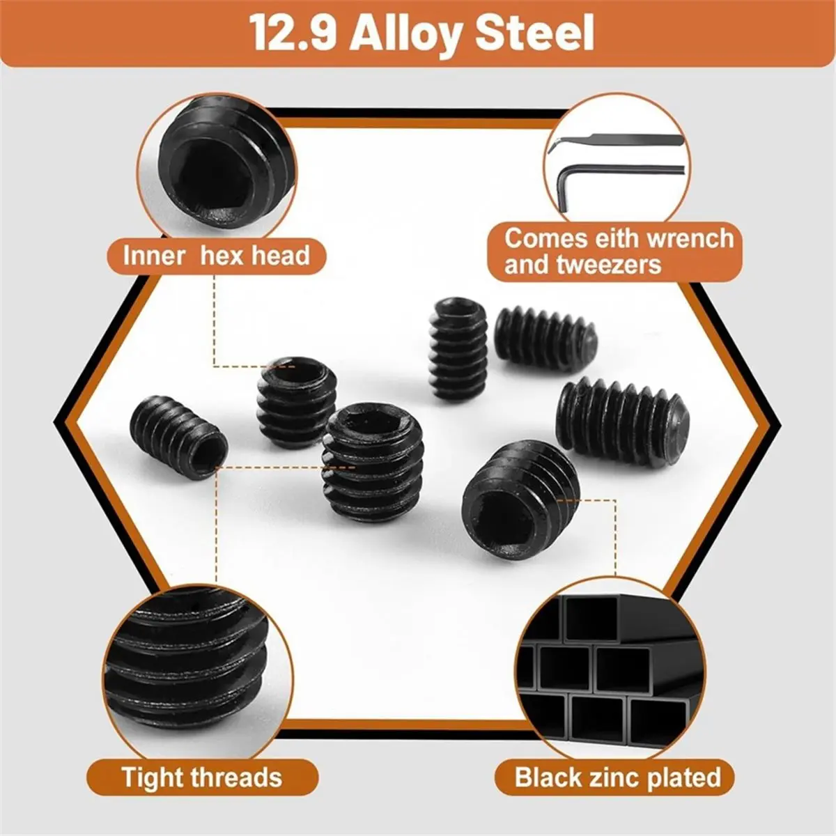 500 Pcs 25 Size Set Screws Metric&SAE Set Screw Assortment Kit 12.9 Alloy Steel Head Socket Metric Set Screws