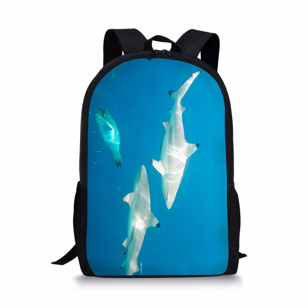 Mochila escolar con estampado 3D de tiburón para niños y niñas, morral escolar bonito de 16 pulgadas para estudiantes