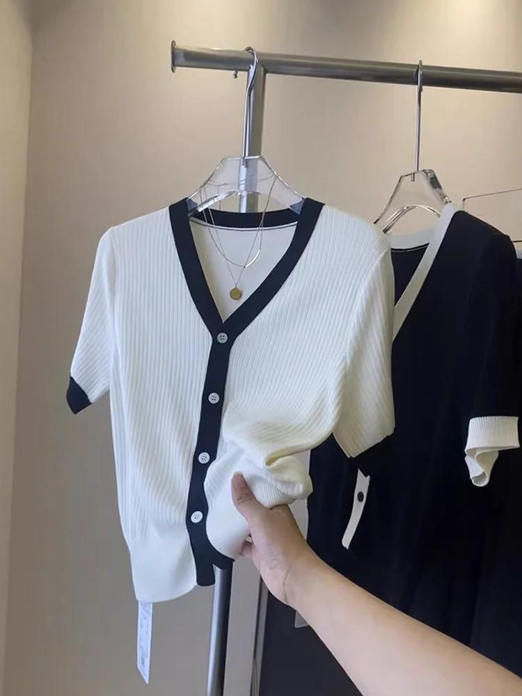 Faionable Color Blo Design Zomer Casual High End Gebreid Open Vest Afslanken Enkele Knop ort Sve Top Dames C...